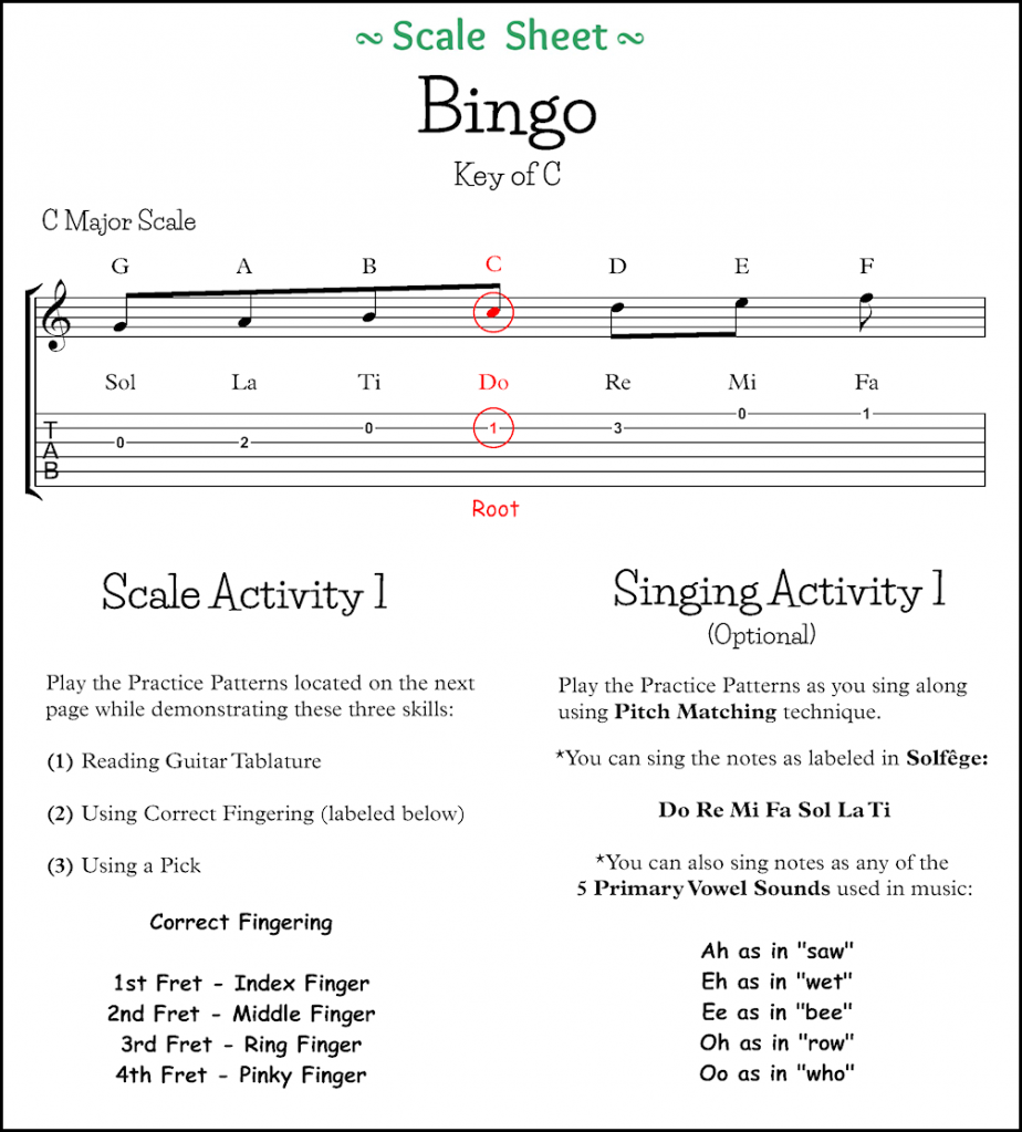 Bingo Scale Sheet Page 1